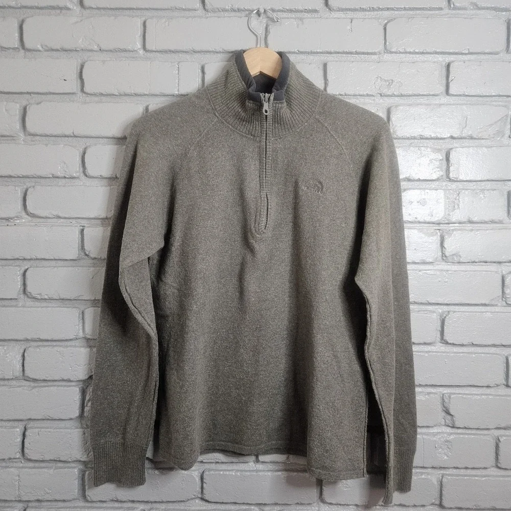 North Face Mens Sweater A5 Series 1/4 Zip Wool Blend Knit Medium Olive Green‎